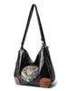 Nova Bolsa de Mão Jixiang Transfronteiriça para Mulheres, Grande Capacidade, Bolsa de Ombro Simples Retrô, Bolsa Transversal de Balde de Nicho
