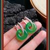 Pendientes al por mayor bañados en plata con incrustaciones de calcedonia verde hielo, hebilla de seguridad, pendientes de ágata jade, pendientes de viento nacional comparables al jade