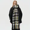 Bufanda de Mosaico a Cuadros de Mezcla de Lana de Nicho para Mujer, Chal Oversize Atmosférico de Otoño e Invierno, Calentador de Cuello con Borlas Estilo Coreano