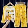 Pijama para Niños y Niñas, Traje Delgado de Manga Larga para Primavera y Otoño para Niños y Niños Mayores, Ropa de Casa de Verano con Estampado de Dibujos Animados para Aire Acondicionado