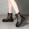 Botines de malla calada finos de verano blancos 2026, botas que aumentan la altura para mujeres menudas, botas frescas de verano transpirables