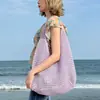 Bolsa de Malha Crochê com Flores Vazadas Estilo Coreano Grande Capacidade Estilo Preguiçoso Bolsa Tecida Estilo Férias de Verão Bolsa de Praia