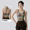 Camiseta de tirantes de yoga estampada transfronteriza para mujer con almohadillas en el pecho, diseño de espalda adelgazante y favorecedor, top de fitness, camiseta de tirantes deportiva para Pilates