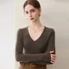 Suéter de Cachemira para Mujer Una Pieza Sin Costuras Cuello en V Canalé Ajustado Capa Base 2026 Invierno Nuevo Color Sólido Tejido Cálido