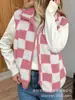 Amazon Transfronterizo Ropa Nueva Europea y Americana para Mujer Chaleco Cuadrado a Cuadros Suelto Chaqueta Cardigan con Cremallera Transfronteriza