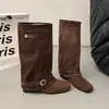 Botas largas para mujer con hebilla cuadrada, diseño de caña alta, estilo nuevo, elegantes y adecuadas para otoño, con un look retro y característica interior para aumentar la altura, 2026