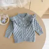 Cárdigan de punto con volantes para niñas de principios de otoño Estilo coreano Abrigo de lana de color liso para bebé Suéter para niños Primavera Otoño