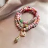 Pulsera de Tres Círculos con Zorro de Esmalte Azul Estilo Chino Macaron con Turmalina Optimizada, Pulsera de Lujo Ligero, Accesorios Hanfu para Mujer