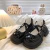Mocasines de Estilo Británico con Lazo Combinables para Mujer Verano Nuevo Retro Suela Gruesa Tacón Grueso Doble Hebilla con Zapatos Mary Jane para Mujer