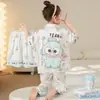 Pijamas para Niñas, Traje de Tres Piezas de Pantalones Cortos y Pantalones Cortos Finos de Seda de Hielo de Verano para Niños, Linda Princesa, Niña Súper Linda