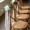 Flor artificial branca de rosa para encosto de cadeira com folhas de eucalipto e fitas longas, flor para decoração de cadeira de casamento, flor para decoração de maçaneta de porta de carro de casamento