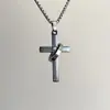 Colar de Metal Cruz Europeu e Americano com Design de Pingente Circular, Corrente de Suéter para Casal, Acessório Unissex Hip-Hop