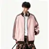 Sudadera con capucha de punto gofre estilo deportivo americano para hombre y mujer, nuevo estilo de otoño, chaqueta abrigo holgada casual a rayas con cuello alto