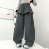 Calça de outono para meninas coreanas 2026 novo modelo calça longa infantil de primavera e outono com barra franzida para crianças mais velhas, calça casual solta