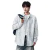 Camisa-chaqueta de manga larga tie-dye retro americana de moda para hombre, nueva moda de otoño e invierno, camisa holgada y elegante con cuello de solapa para hombre