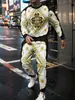 Conjunto de Moletom Casual Tendência Vintage com Estampa 3D Calça Esportiva Calças Masculinas Gola Redonda Moda Fitness Roupa de Rua