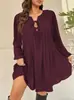 Aliexpress Amazon Europeu e Americano Transfronteiriço Solto Plus Size Cor Sólida Gola V Amarrar Casual Manga Longa Vestido