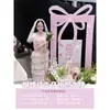 Decoração de Primeiro Aniversário de Menina Balão Painel de KT Parede de Fundo Decoração Laço Rosa Cartão de Boas-Vindas para Banquete de 100 Dias do Bebê