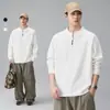 Moletom casual com zíper parcial para homens, gola alta, cor sólida, corte solto, peça básica versátil, top masculino de outono para primavera e outono