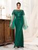 Comercio transfronterizo Europa y América Vestido de noche largo de manga larga con cuello barco y espalda descubierta para mujer, color verde, con lentejuelas y cola de pez