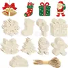 Artesanato de madeira de Natal, flocos de neve de madeira recortados, árvore de Natal, pão de gengibre, sinos, decorações de rabiscos infantis para festas