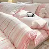 Juego de cuatro piezas jacquard teñido en hilo de algodón de fibra larga 100% algodón, funda de edredón individual de algodón puro, sábana, sábana bajera para cama de estudiante, juego de tres piezas para dormitorio