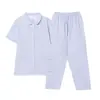 Estilo Japonés Muji Nishikawa Ropa de Casa Manga Corta Doble Capa Gasa Todo Algodón Conjunto Conjunto de Shorts de Manga Corta Conjunto de Pareja Cuadros