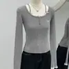 Camisa Base Lisa e Sedutora com Renda nas Mangas Longas para Mulheres, Novo Estilo Primavera 2026, Top Slim Fit para Camadas, Tendência