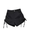 Diseño Shorts de Verano para Mujer, Cintura Alta, Pantalones Casuales Slim con Cordón, Pantalones Negros, Hot Pants, Estilo Nicho Sexy para Personas Pequeñas