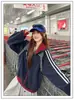 Sudadera con Capucha a Bloques de Color y Rayas Estilo Retro Americano para Hombre y Mujer, Otoño, Peso Pesado, Pareja, Cuello Alto, Cárdigan, Sudadera Casual con Cremallera
