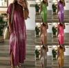 Ropa de Verano Nueva Transfronteriza Europea y Americana para Mujer Amazon Bolsillo Tie-dye Estampado Degradado Casual Holgado Vestido de Manga Corta