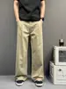 Jeans de línea A con botones y pliegues estilo retro americano desgastado para hombres y mujeres, pantalones rectos holgados de alta gama que estilizan, marca de moda