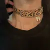 Gola Choker Couro Punk com Tira para Pescoço Estampa Leopardo Cabelo de Cavalo Design de Nicho Y2K Doce Cool Spice Girl
