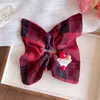 Lenço Quadrado Xadrez de Lã Estilo Britânico Elástico de Cabelo Scrunchie para Mulheres, Corda de Cabelo Lateral Quadrada Rabo de Cavalo Baixo Faixa de Cabelo