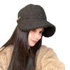Sombrero de lana de cordero de cabeza grande, ala grande, cara pequeña, grueso, cálido, estilo fragante pequeño de otoño e invierno