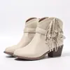 Botines de Tacón Grueso, Botas Vaqueras, Botas con Flecos, Correas con Hebilla, Zapatos de Mujer Talla Grande, Botas de Moda, Botas de Montar Estilo Europeo y Americano con Punta Redonda Bohemio