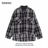 Jaqueta Masculina com Design Falso de Duas Peças, Casaco Masculino Solto Tendência, Novo Estilo 2025, Xadrez Patchwork Trama Inspirado em Chanel