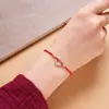 Tornozeleira Imitação de Jade Hetian Fivela da Paz para Mulheres, Pulseira de Cordão Vermelho para Homens, Pulseira e Tornozeleira de Corda Trançada de Casal para o Ano de Nascimento