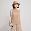 Top sin planchar, fácil de cuidar, estilo Issey Miyake con pliegues, camiseta básica sin mangas de cuello alto, color liso, ropa para mujer talla grande, directo de fábrica