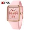 Relojes Ofns para Hombre y Mujer, Reloj de Cuarzo Simple y Ligero de Tres Esferas y Seis Agujas, Reloj de Pulsera Impermeable Cuadrado Casual con Correa de Silicona al Por Mayor