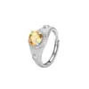 Anel de Pedra Natural com Acabamento Escovado em Prata S925, Inlaid com Pedras de Peridoto e Cristal, Presente de Luxo Leve Nicho para Namorada