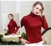 Nova Camisa T-shirt Base de Seda Feminina Camisa Tricotada de Seda de Amora Manga Longa Gola Alta Gola Rolê Top