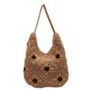 Bolsa tote de crochê à mão de corda de algodão, de ombro único, acabada em lã, vazada, de grande capacidade, moda, estilo ocidental