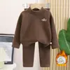 Conjunto Novo de Roupa Íntima Térmica com Forro de Fleece Outono/Inverno Infantil, Tops de Gola Alta e Calças Base Layer para Meninos e Meninas, Roupa de Casa
