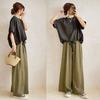 En Stock Verano 2025 Nuevo Conjunto de Dos Piezas Estilo Japonés con Top de Cuello Redondo Manga Corta con Bolsillo en el Pecho y Pantalones de Pierna Ancha con Lazo