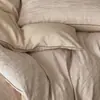 Conjunto de 4 peças de algodão puro de trama grossa texturizado, 60 contagens, com debrum, simples, moderno, cor sólida, capa de edredom de algodão puro, lençol de cama, lençol com elástico