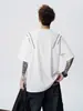 Camiseta Negra de Manga Corta de Marca de Moda Estilo Americano con Costuras Visibles, Corte Holgado para Mujer, Estilo Urbano de Verano, Camiseta Versátil Casual para Pareja