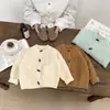 Cardigan de Malha da Moda Estilo Coreano para Meninos Primavera e Outono, Suéter Jaqueta Elegante de Tricô Trançado para Bebês Meninos, Top Vintage para Bebês