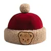 Chapéu de Bebê Outono e Inverno Vermelho Festivo Forrado com Lã Chapéu de Proprietário para Meninos e Meninas Quente Estilo Ano Novo Chapéu de Proprietário Tendência