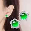 Brincos Flor de Ameixa Jade Verde Flor de Ameixa, Brincos de Ágata Verde, Brincos Elegantes e Modernos em Formato de Flor de Ameixa, Brincos da Moda de Celebridade da Internet